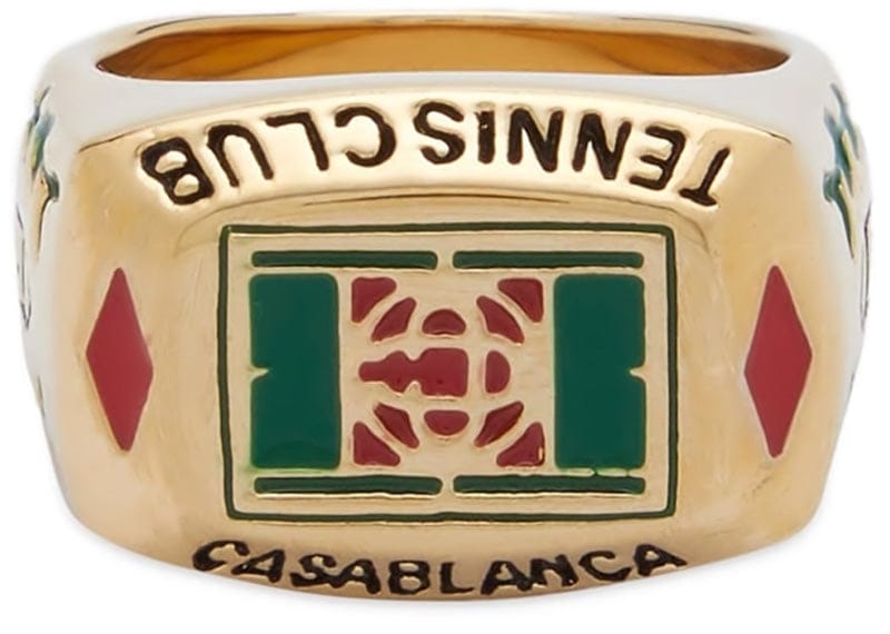 Casablanca Tennis Club Gold Plated Brass Ring Pearl/Enamel Gold/Green