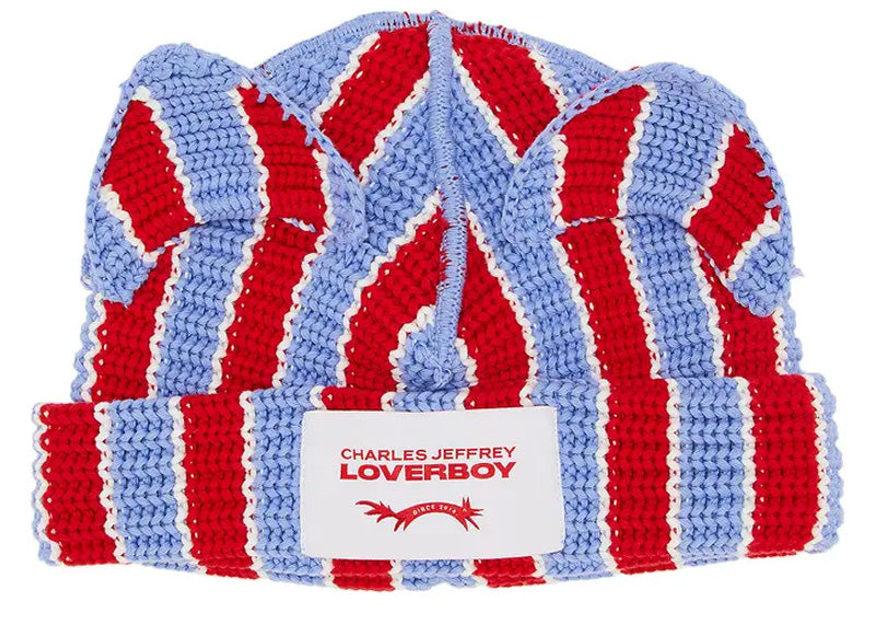 Charles Jeffrey Loverboy Striped Chunky Ears Beanie Red/Blue