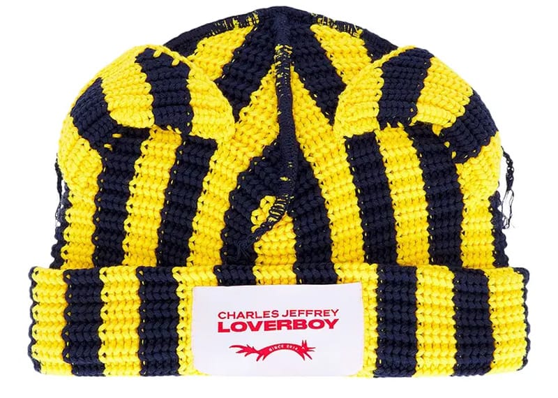 Charles Jeffrey Loverboy Striped Chunky Ears Beanie Yellow/Navy