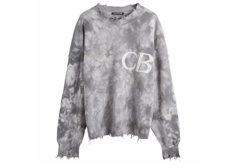 Cole Buxton Distressed Cotton Knit Sweater Charcoal Tie Dye