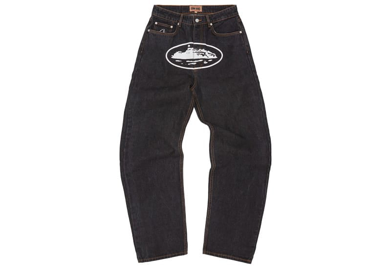 Corteiz Island Baggy Denim Jeans Washed Black