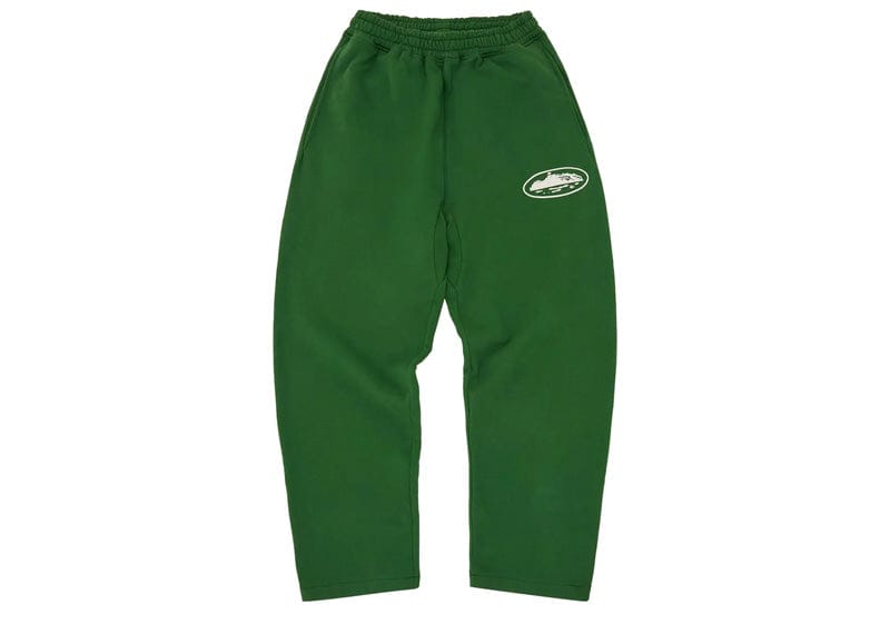 Corteiz Island Puff Print Open Hem Sweatpants Green