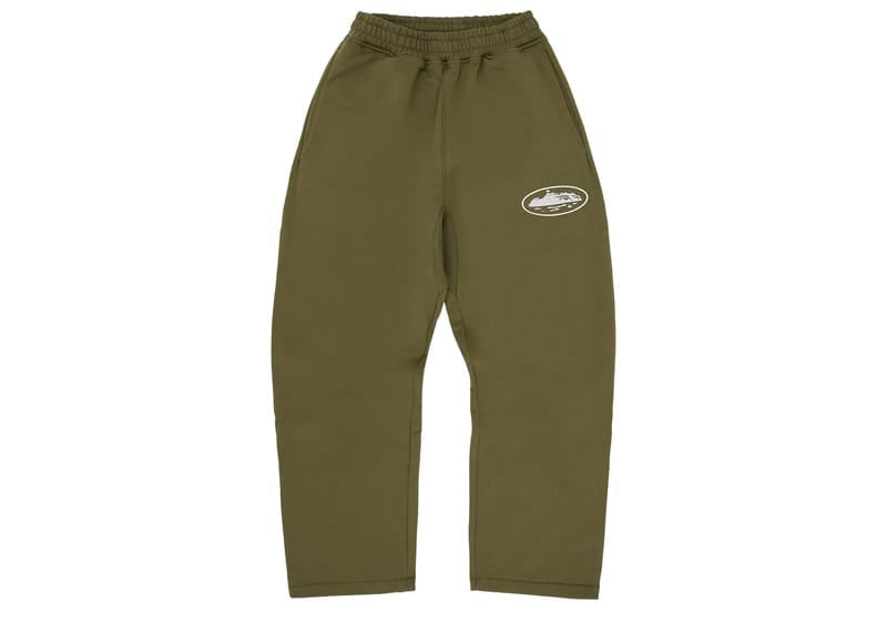 Corteiz Island Puff Print Open Hem Sweatpant Olive