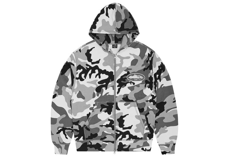 Corteiz Island Puff Print Zip Hoodie Arctic Camo
