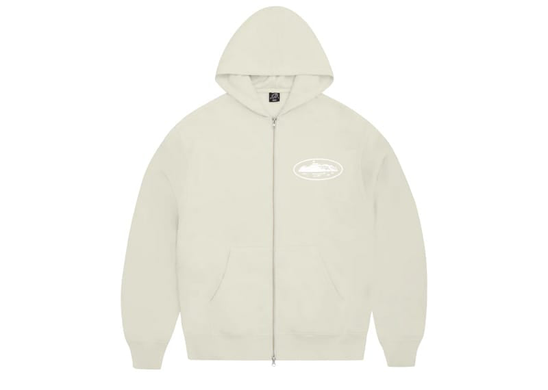 Corteiz Island Puff Print Zip Up Hoodie Off White