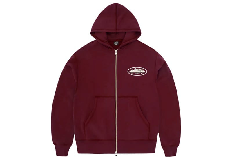 Corteiz Island Zip Up Hoodie Burgundy