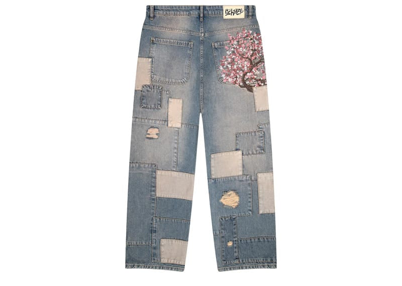 Derschutze Blossom V2 Patchwork Denim Jeans Light Blue