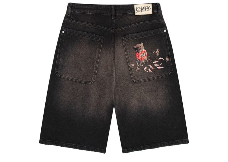 Derschutze Koi Fish V2 Denim Shorts Washed Black