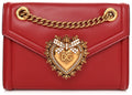 Dolce & Gabbana Leather Devotion Logo Plaque Shoulder Bag Red (No Box)