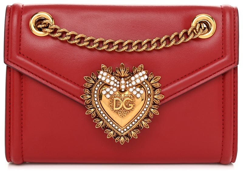 Dolce & Gabbana Leather Devotion Logo Plaque Shoulder Bag Red (No Box)