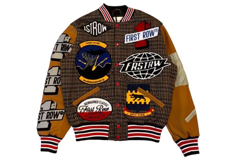 First Row All Over Logo Multi Patches Varsity Jacket