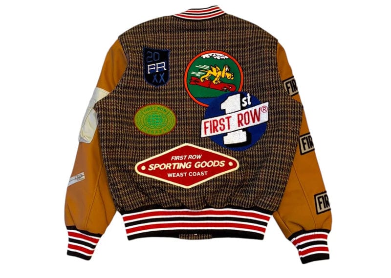First Row All Over Logo Multi Patches Varsity Jacket