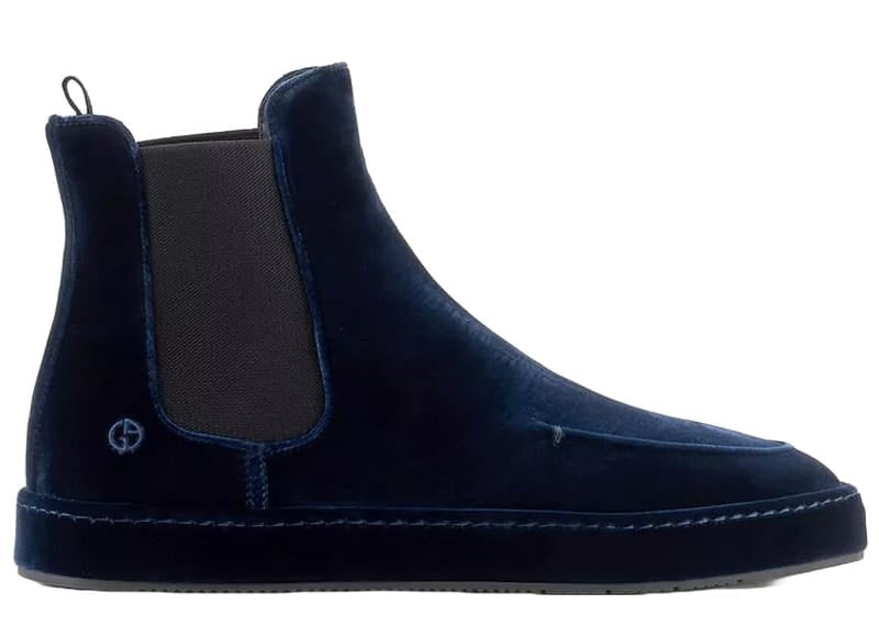 Giorgio Armani Velvet Ankle Boot Navy
