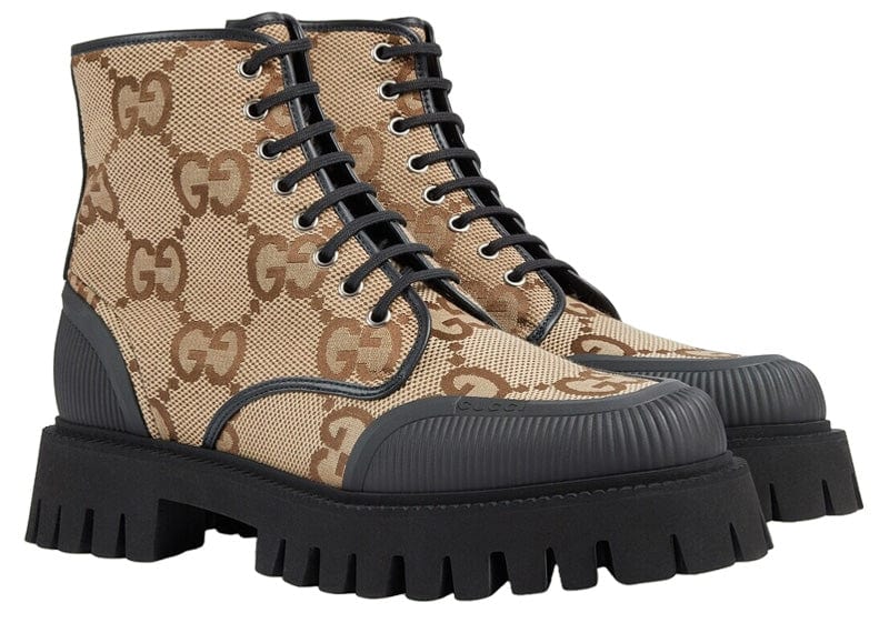 Gucci Lace Up Boot Maxi GG Camel