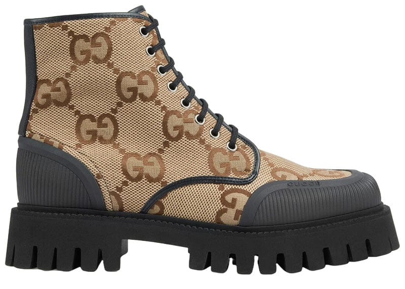 Gucci Lace Up Boot Maxi GG Camel