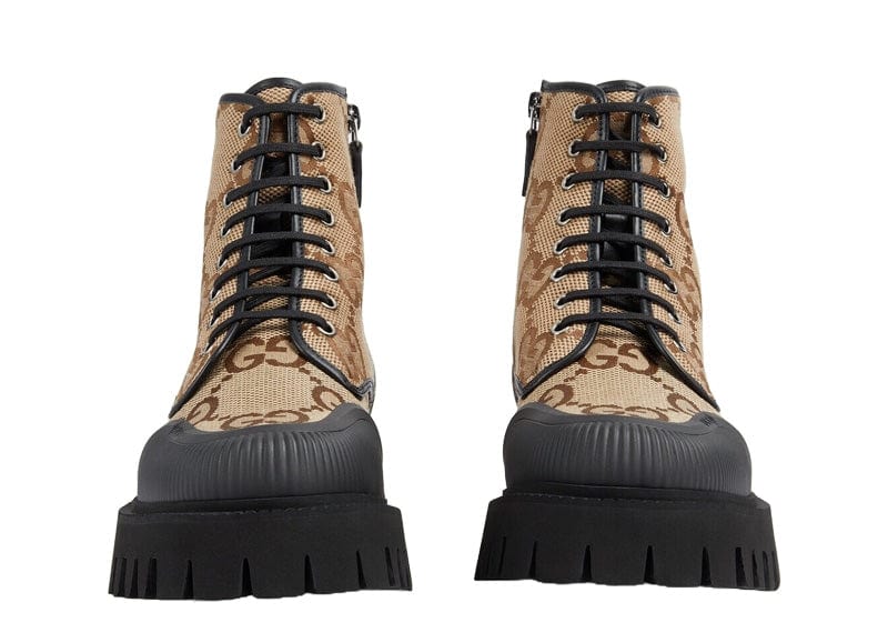Gucci Lace Up Boot Maxi GG Camel