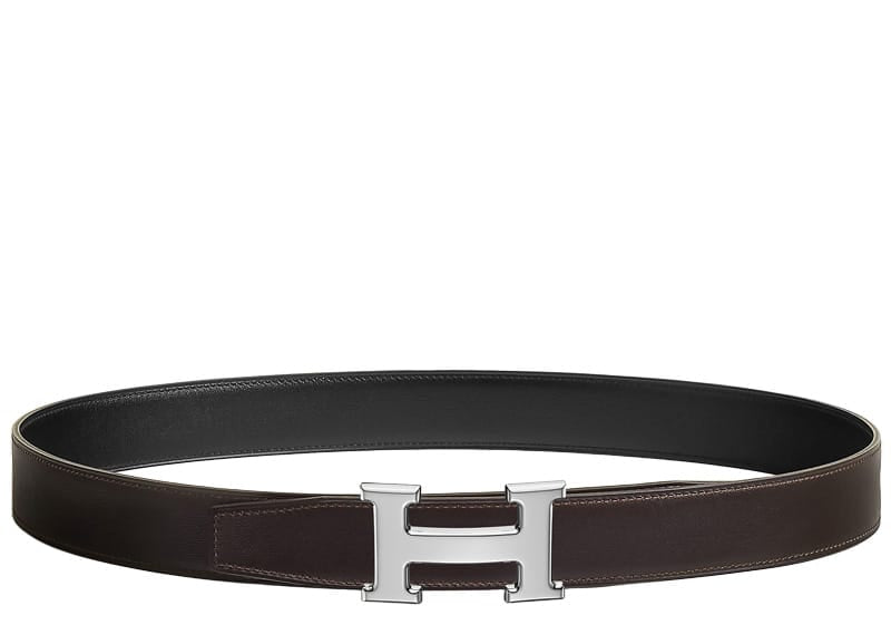 Hermès Paris H Buckle & Reversible 32MM Black Chocolate Silver-Tone Matte Leather Belt