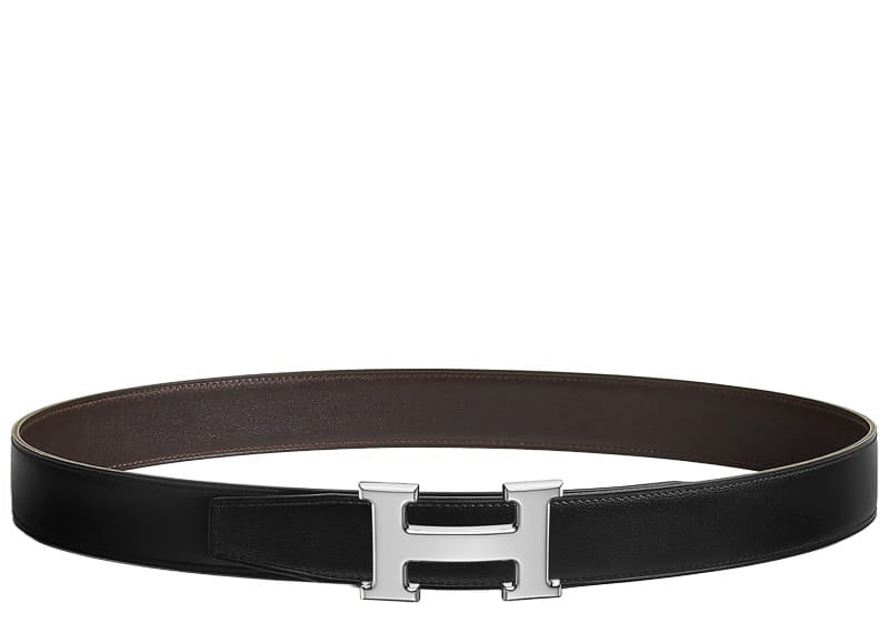 Hermès Paris H Buckle & Reversible 32MM Black Chocolate Silver-Tone Matte Leather Belt