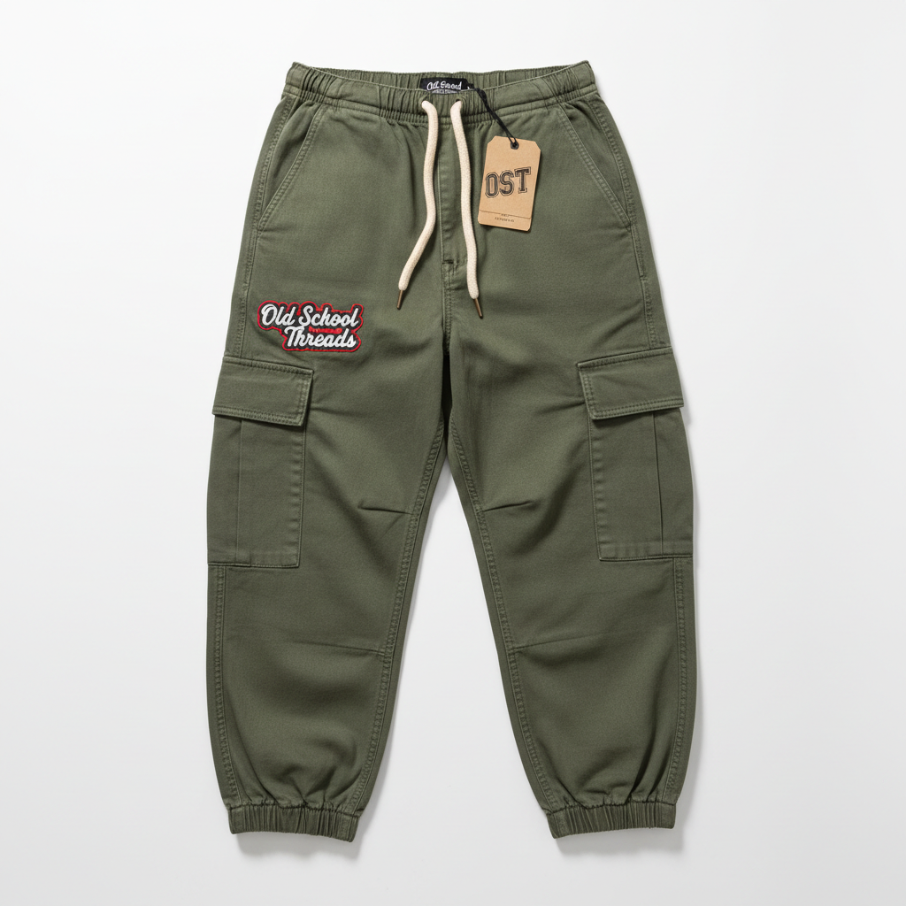 Old School Threads Retro Cargo Pants flat lay