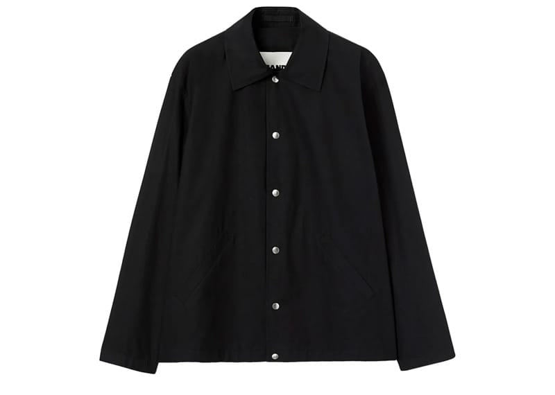 Jil Sander Logo Print Cotton Poplin Shirt Jacket Black