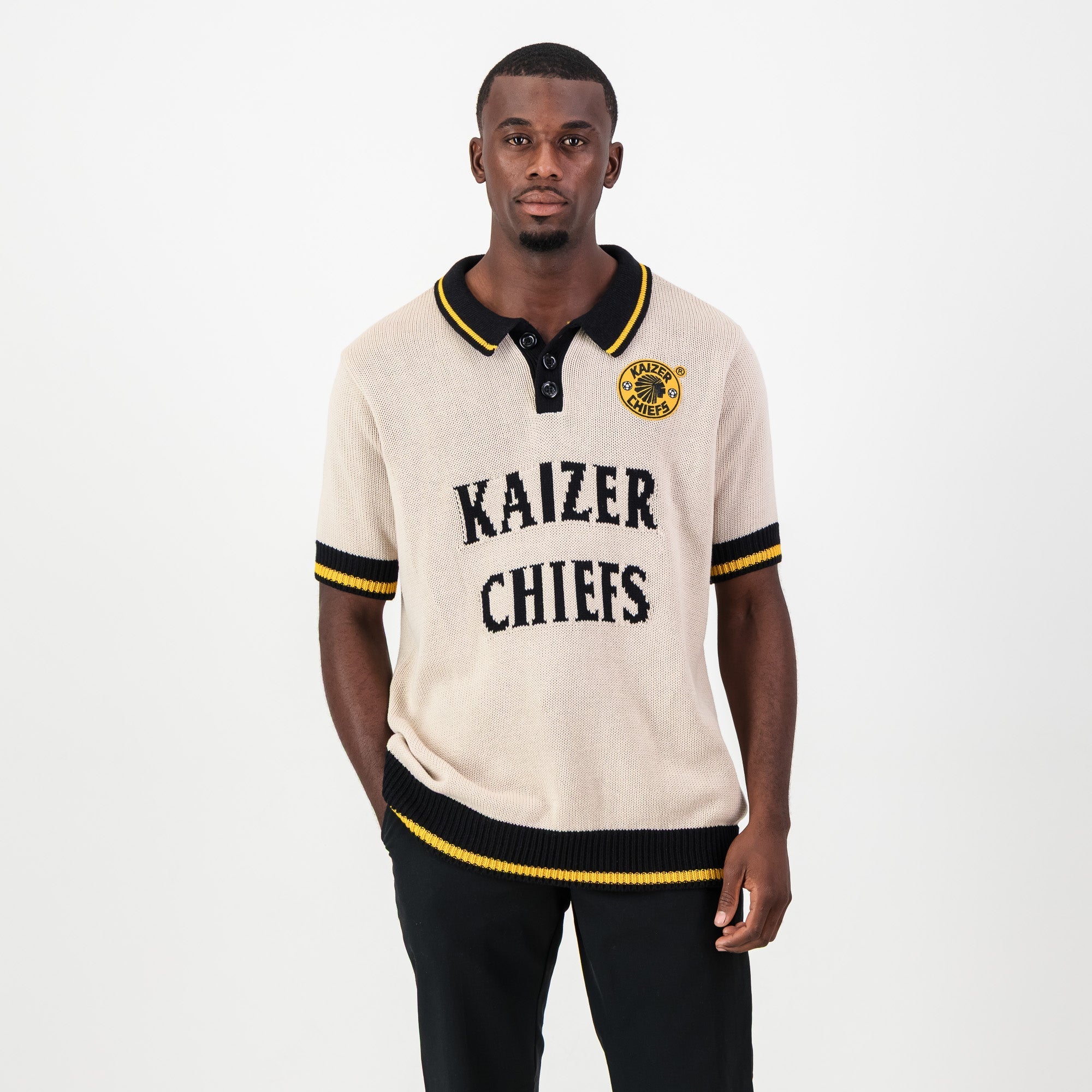 Kaizer Chiefs Heritage 3 Button Polo Knit SS Ivory