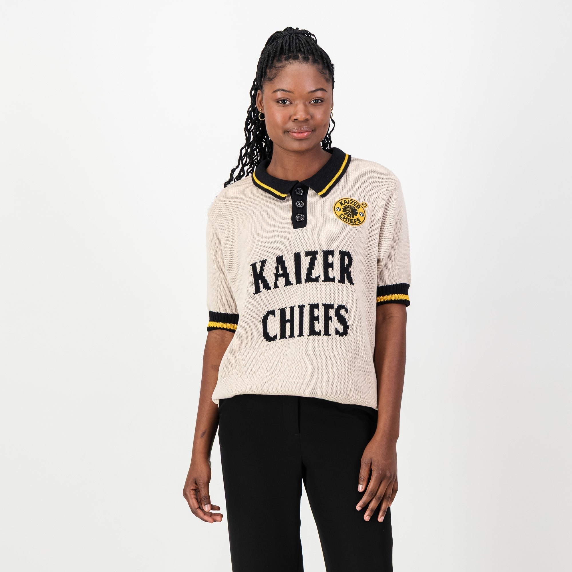 Kaizer Chiefs Heritage 3 Button Polo Knit SS Ivory