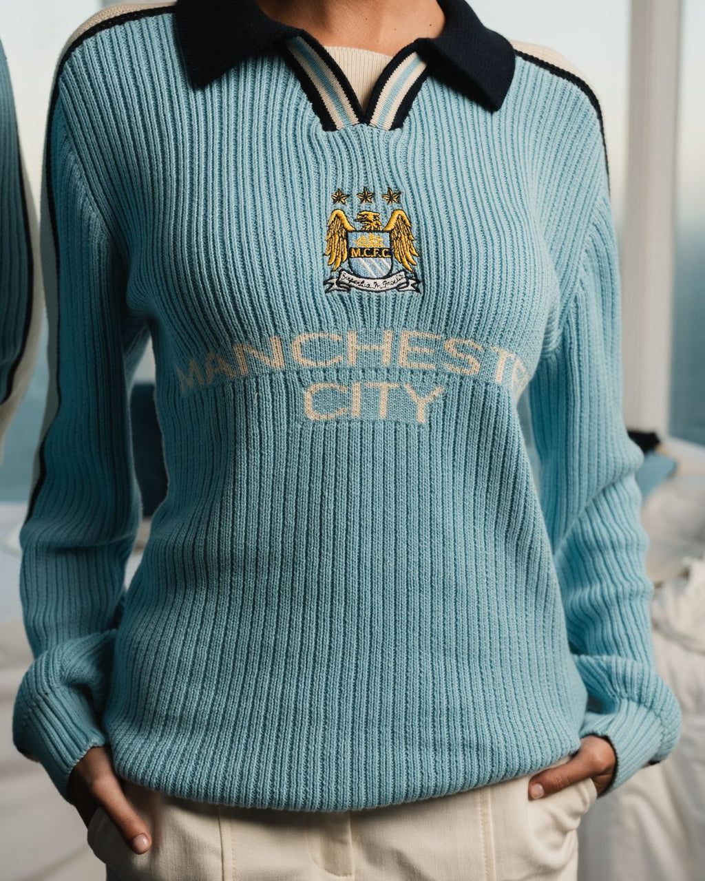Manchester City Retro LS Knit Jersey-Sky Blue
