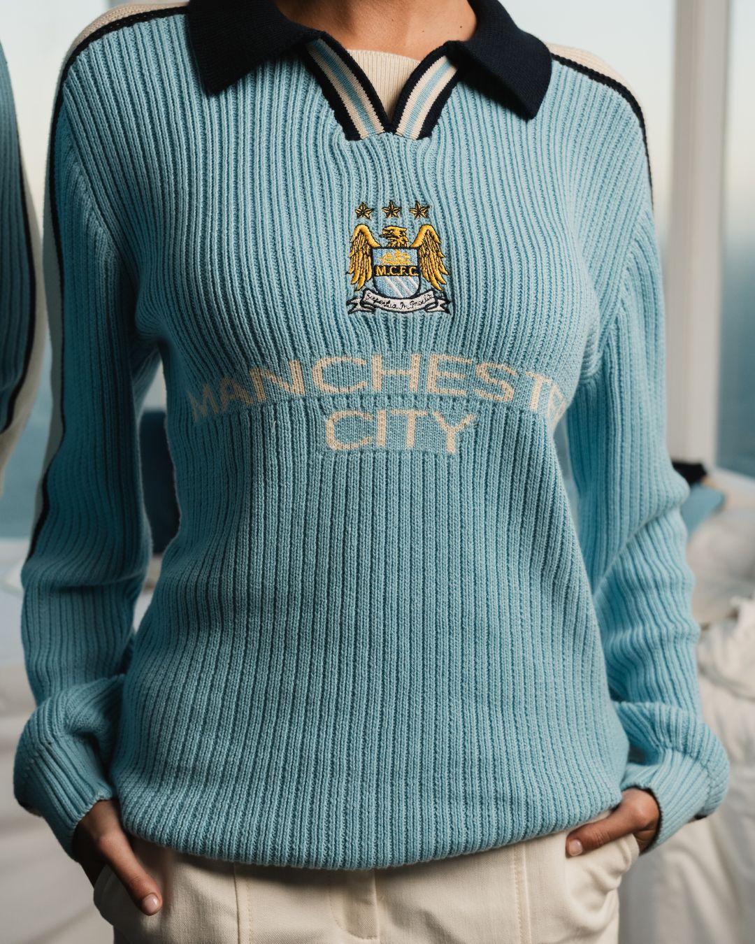 Manchester City Retro LS Knit Jersey-Sky Blue