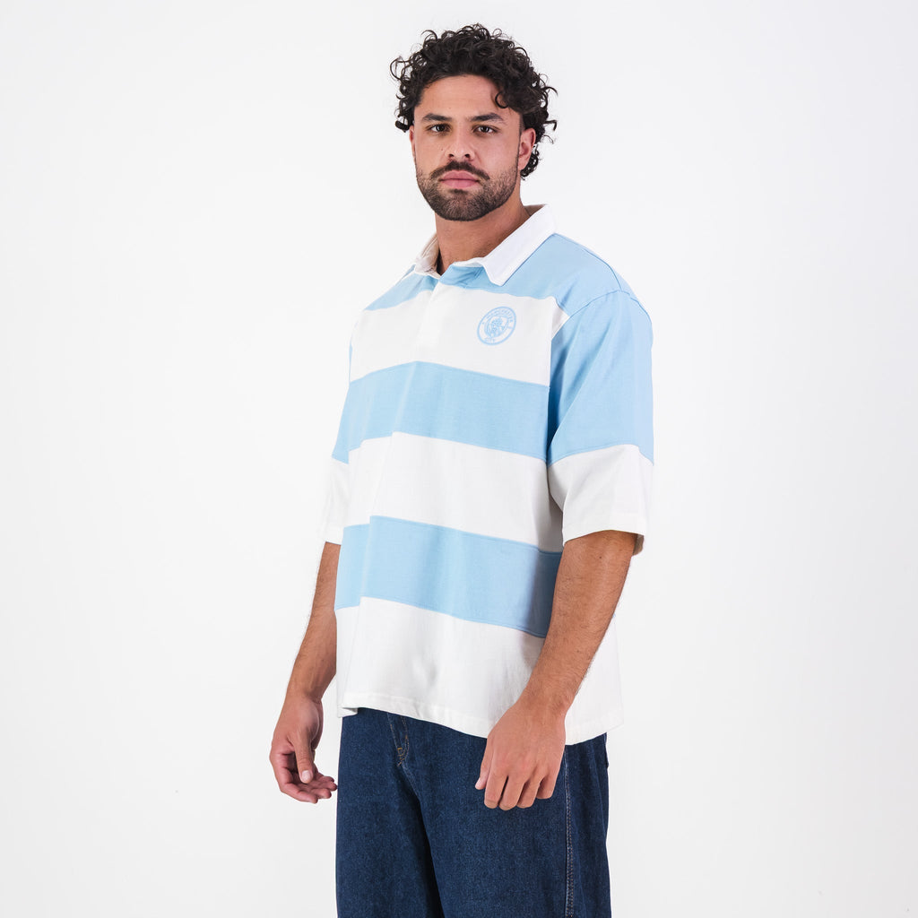Manchester City YD Stripe SS Rugby Polo-Sky Blue