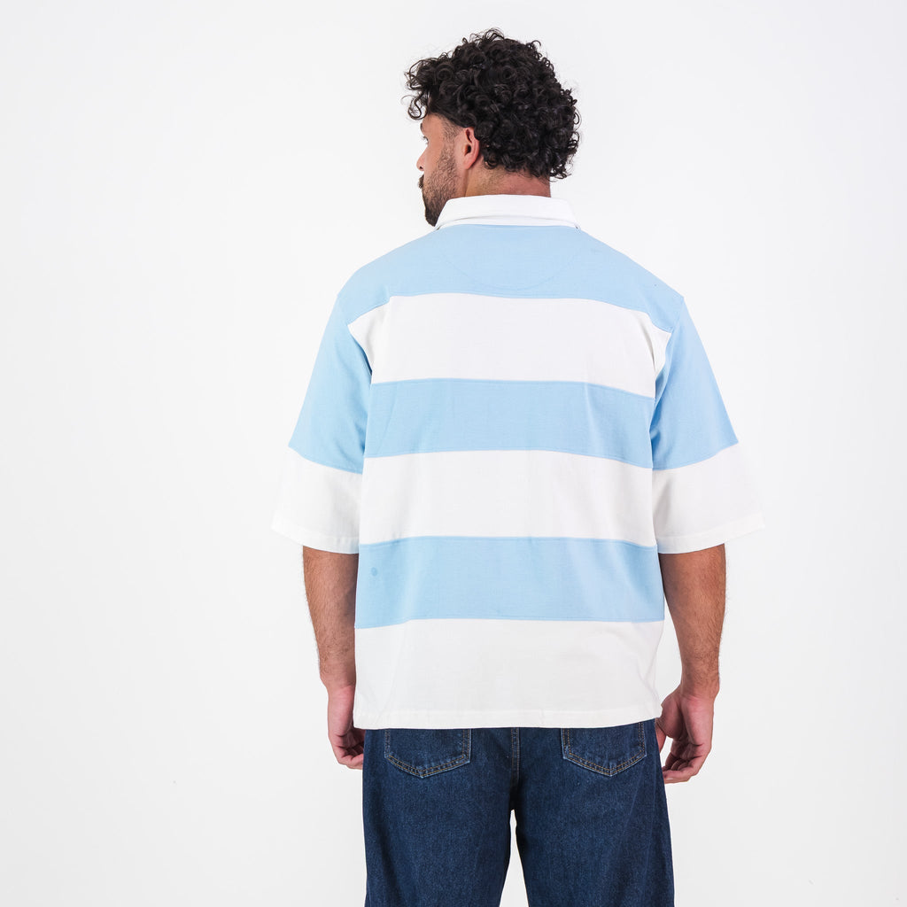 Manchester City YD Stripe SS Rugby Polo-Sky Blue