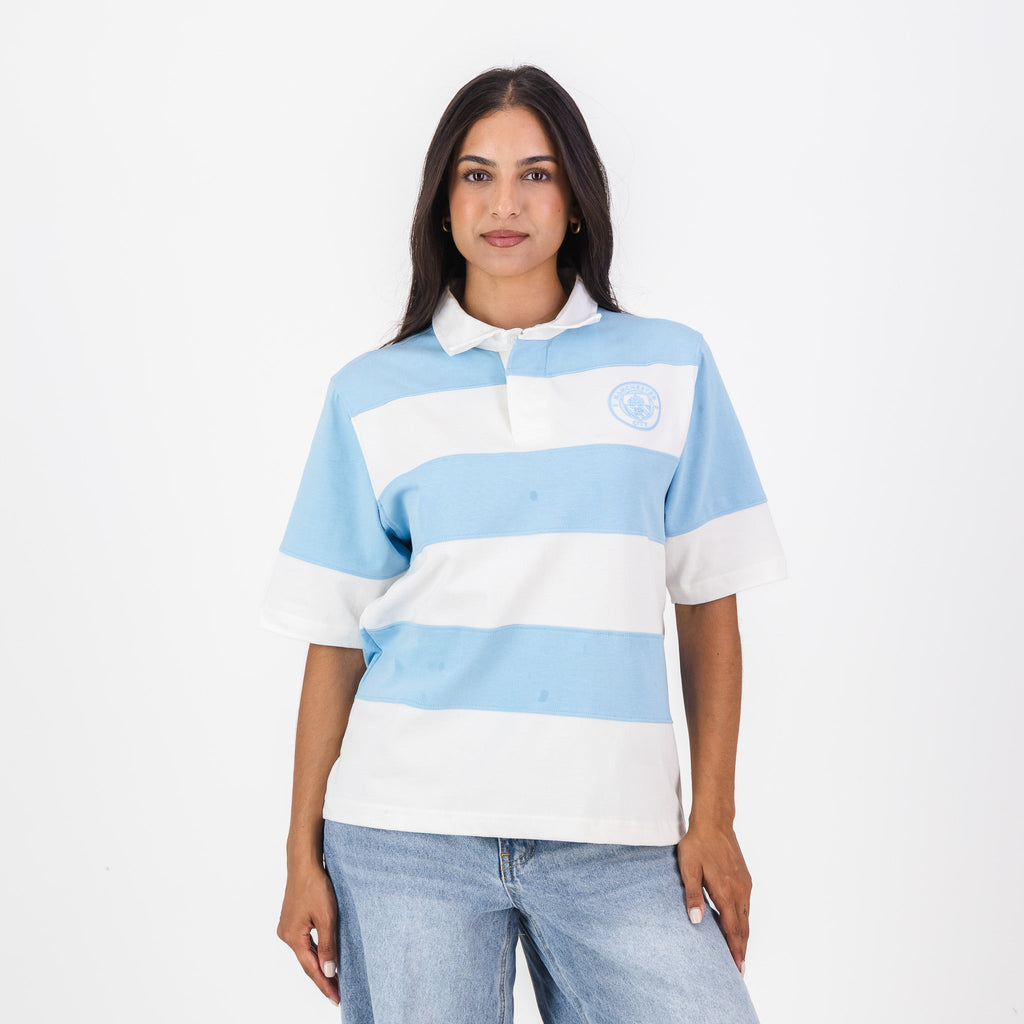 Manchester City YD Stripe SS Rugby Polo-Sky Blue