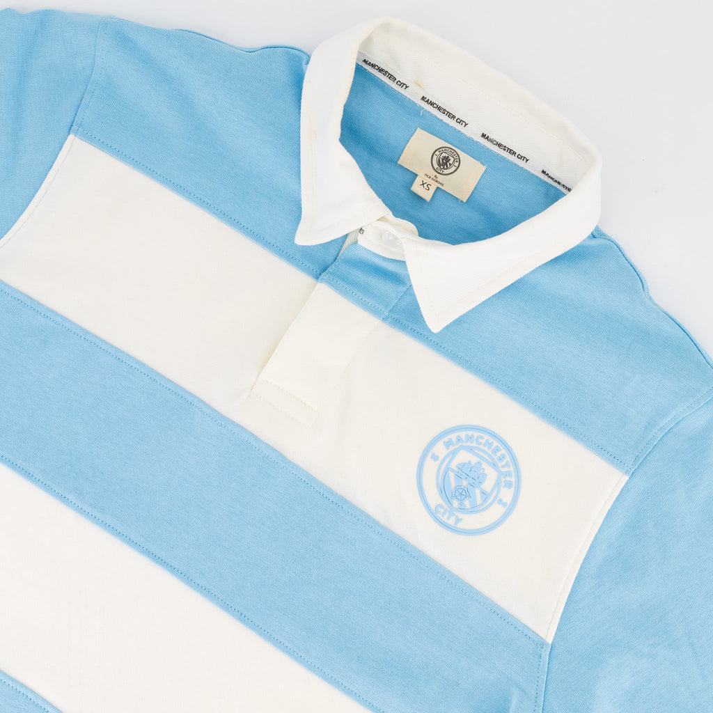 Manchester City YD Stripe SS Rugby Polo-Sky Blue