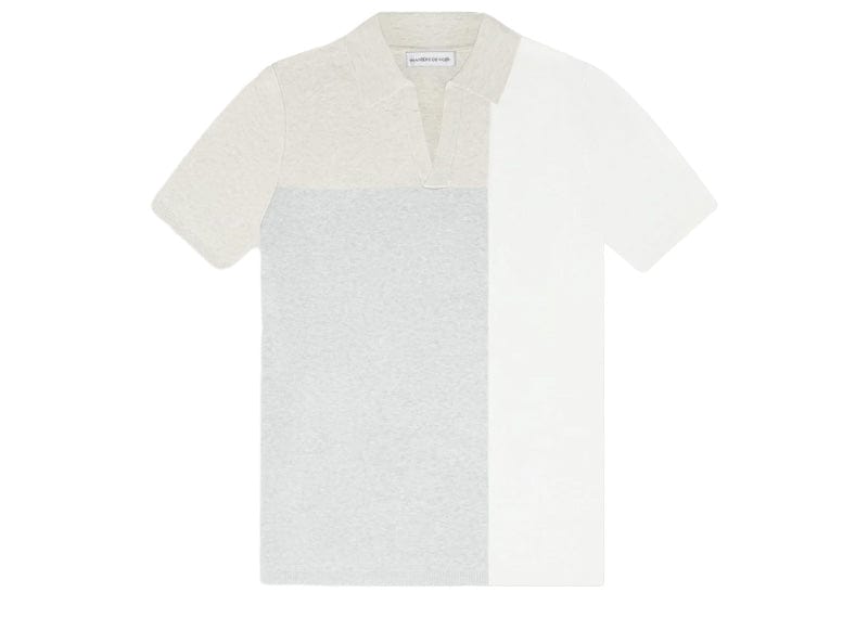 Manière De Voir Colour Block Knit Revere Polo Shirt Beige/Grey