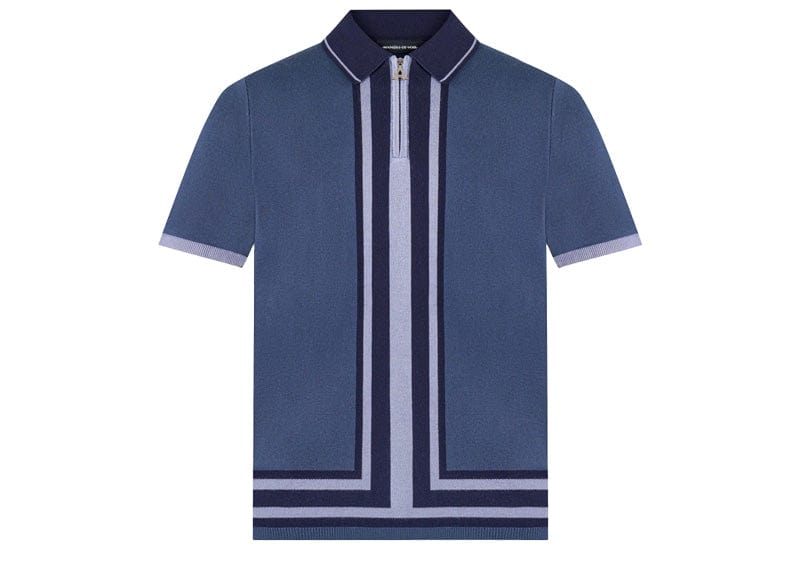 Manière De Voir Contrast Border Zip Polo Blue
