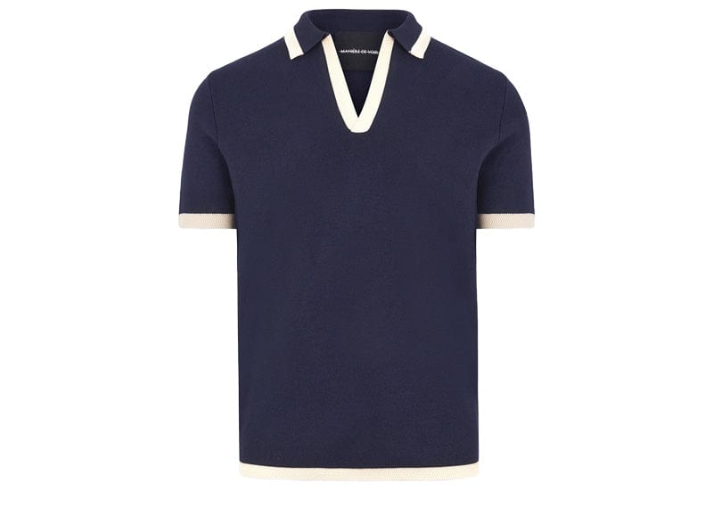 Manière De Voir Contrast Detail Knit Polo Shirt Navy