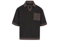 Manière De Voir Crochet Collar Boxy Polo Shirt Black