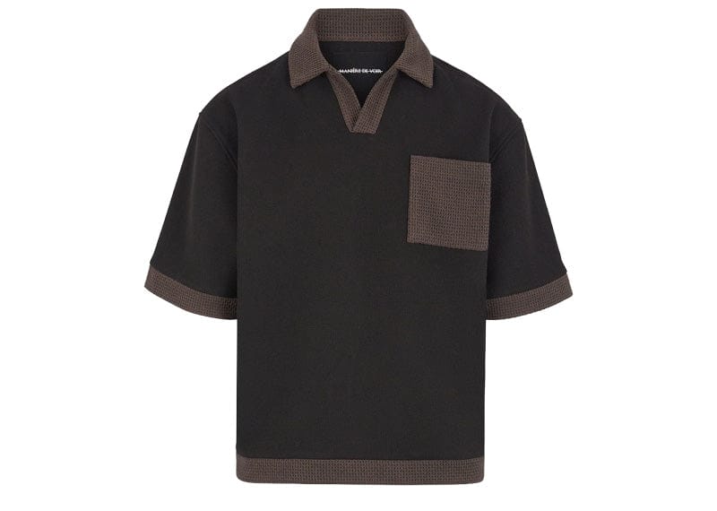 Manière De Voir Crochet Collar Boxy Polo Shirt Black