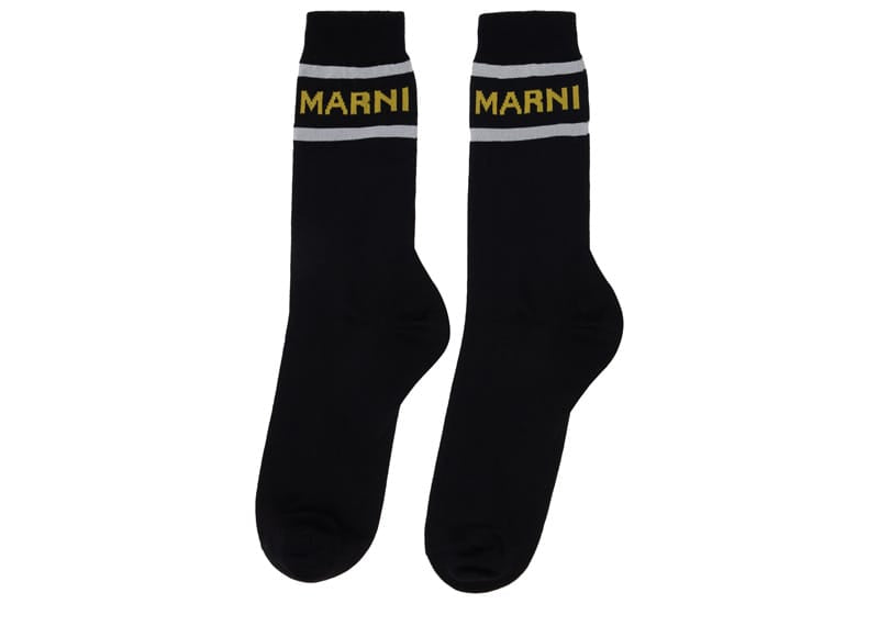 Marni Logo Cuffs Socks Black/White/Yellow