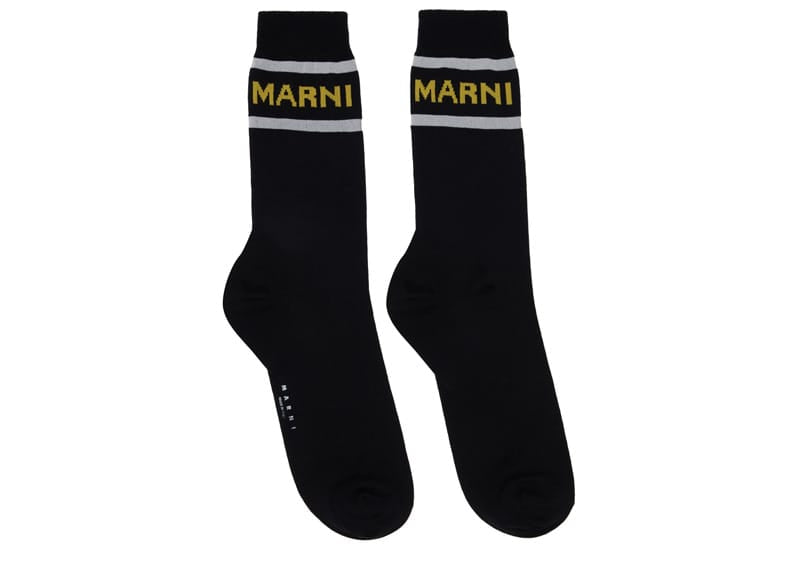 Marni Logo Cuffs Socks Black/White/Yellow
