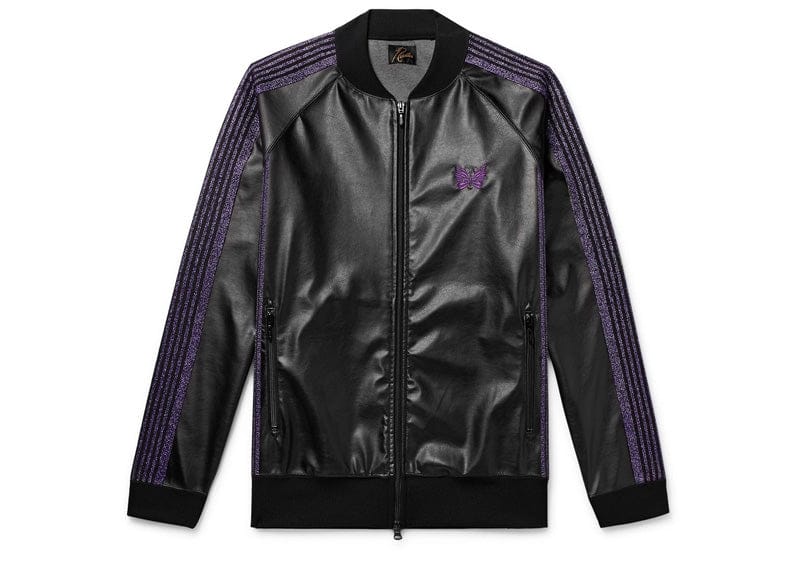 Needles Rib Collar Track Jacket Synthetic Leather Lame Tape Black