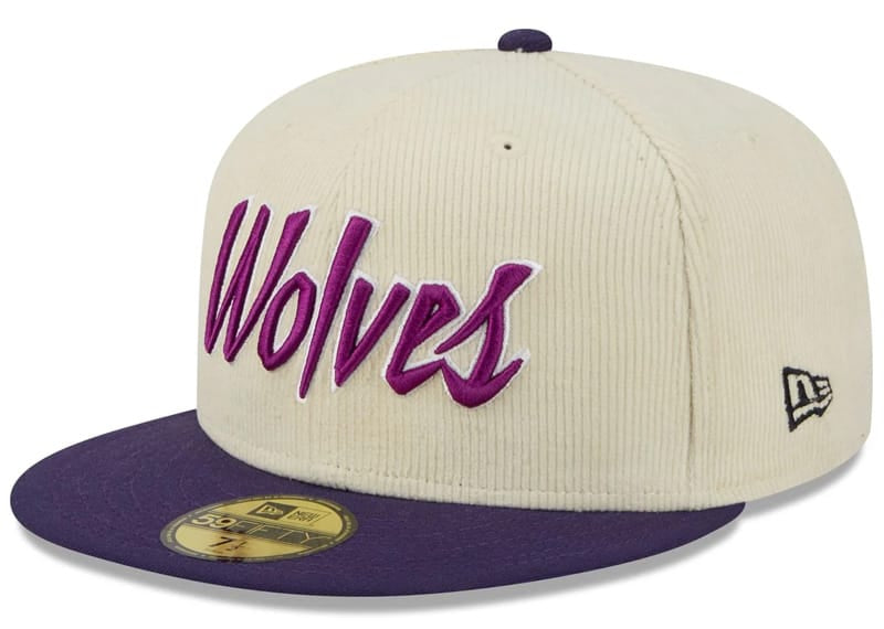 New Era Minnesota Timberwolves 2025 City Edition Corduroy 59FIFTY Fitted Hat Chrome White/Purple 7 5/8