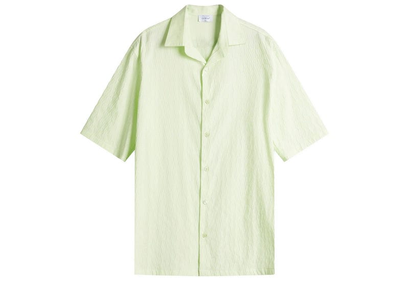 Off-White Damier Cotton Jacquard Bowling Shirt Lime Cream