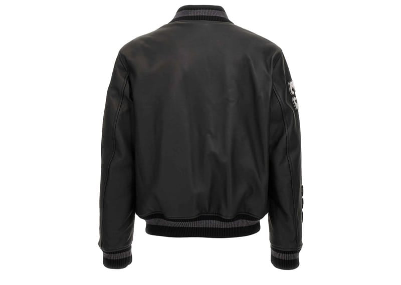 Off-White c/o Virgil Abloh Leather Varsity Jacket Logo Patches Black