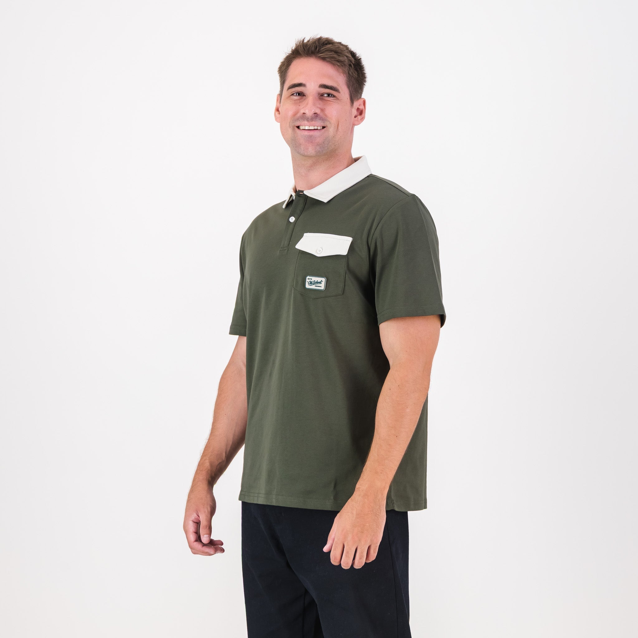 Old School Leisure Pocket SS Polo Green