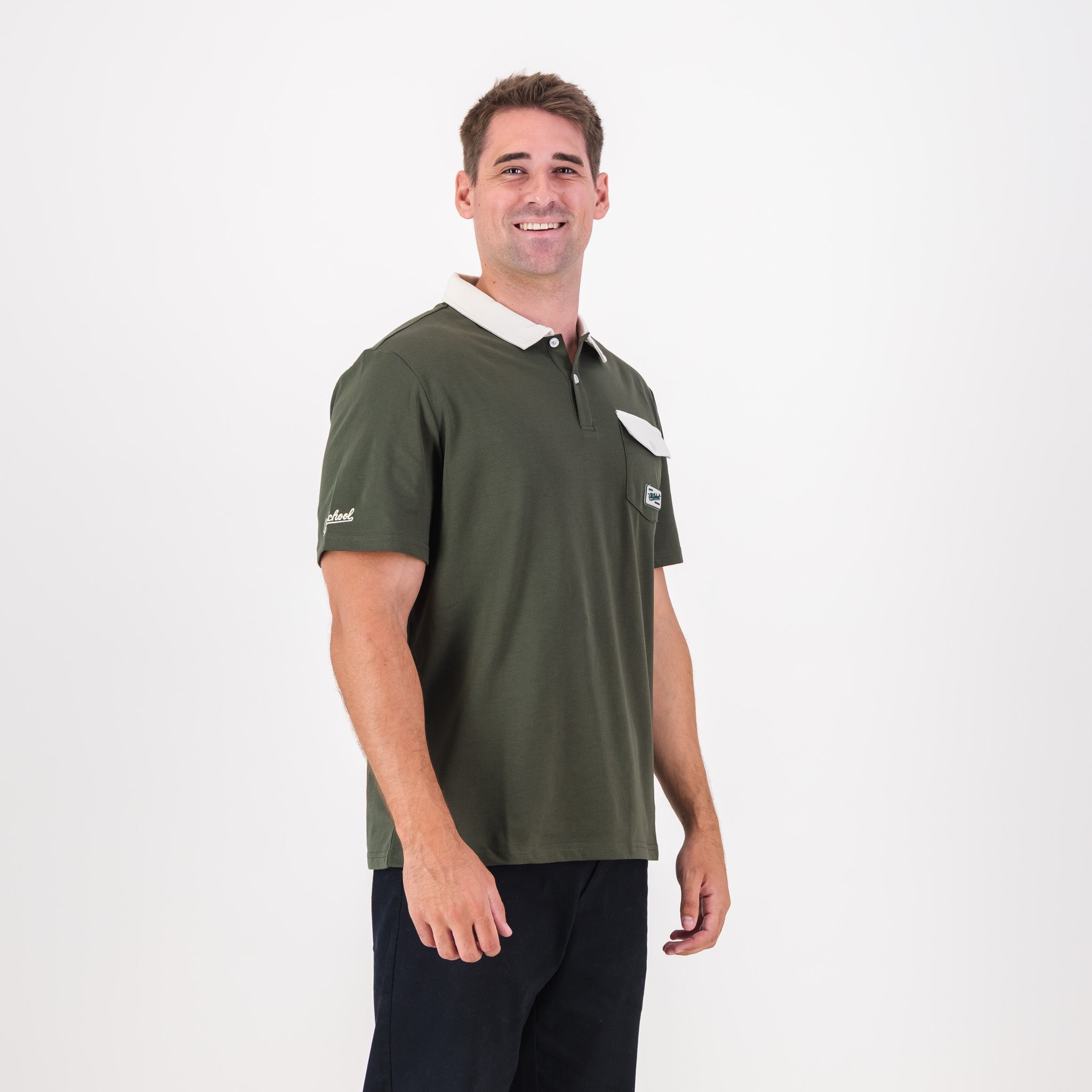 Old School Leisure Pocket SS Polo Green