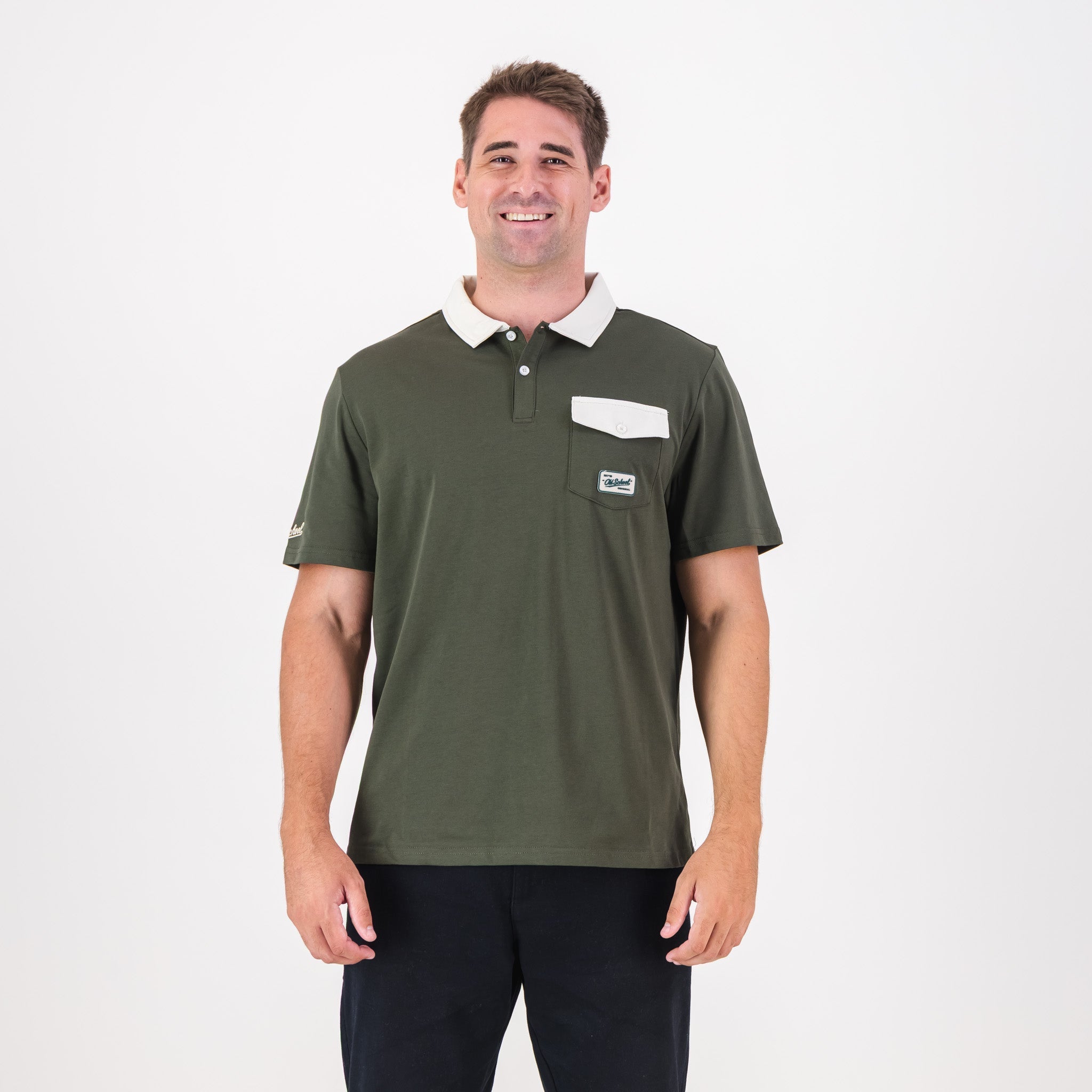 Old School Leisure Pocket SS Polo Green