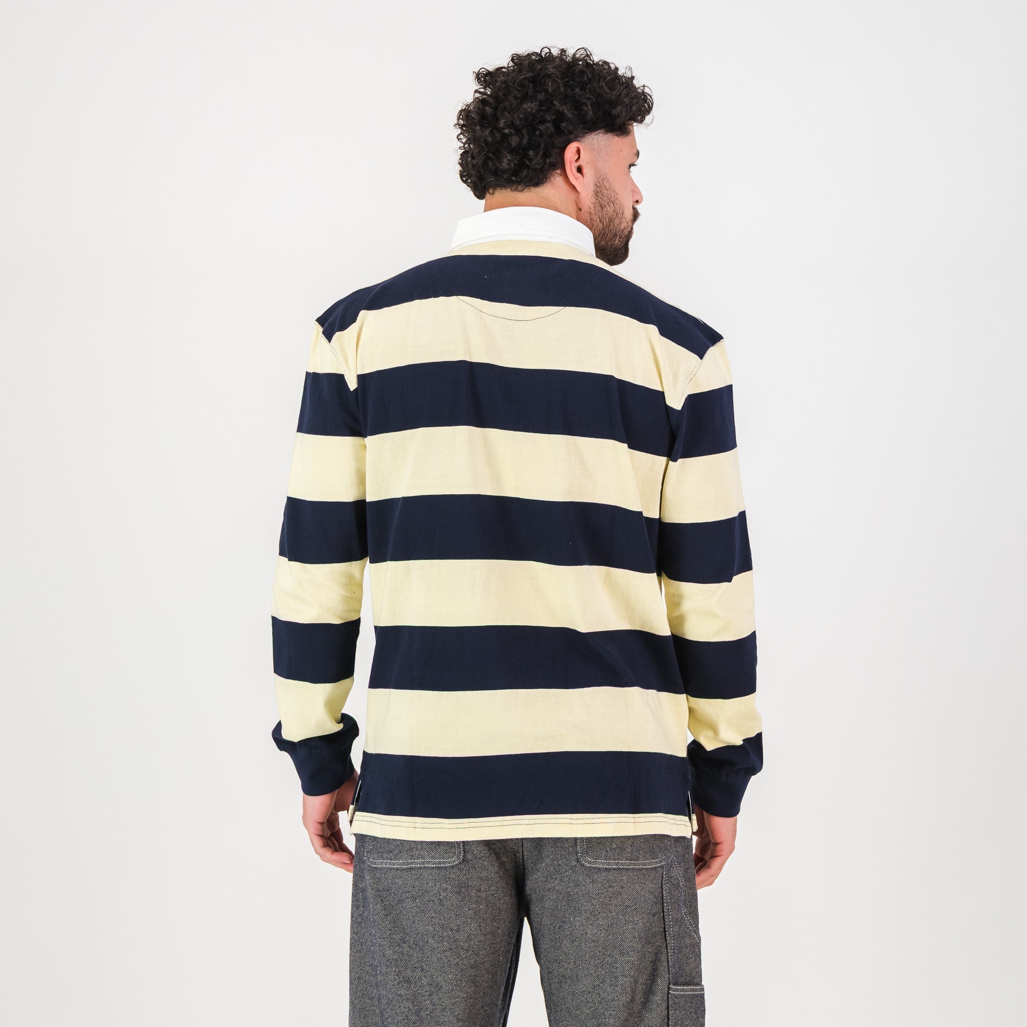 Old School YD Stripe 8X8 LS Rugby Jersey-Navy