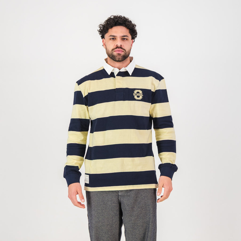 Old School YD Stripe 8X8 LS Rugby Jersey-Navy