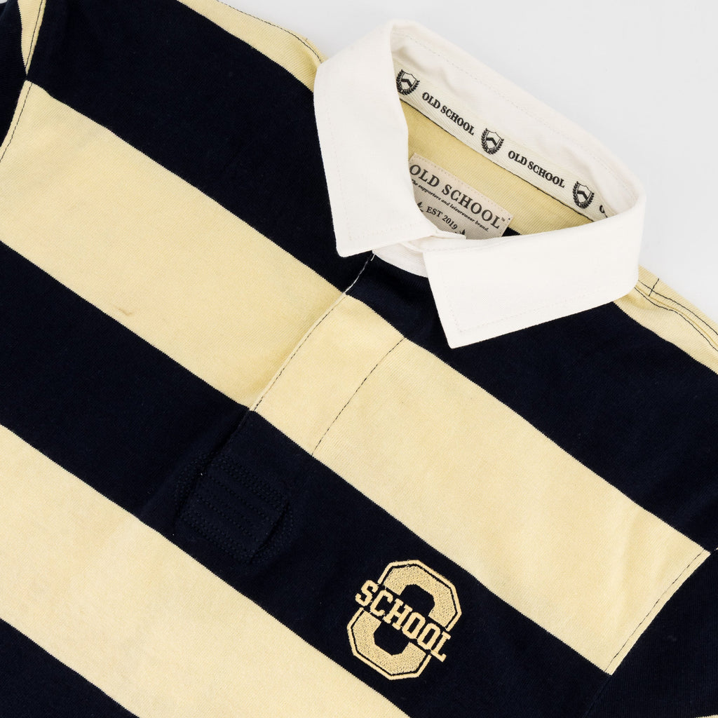 Old School YD Stripe 8X8 LS Rugby Jersey-Navy