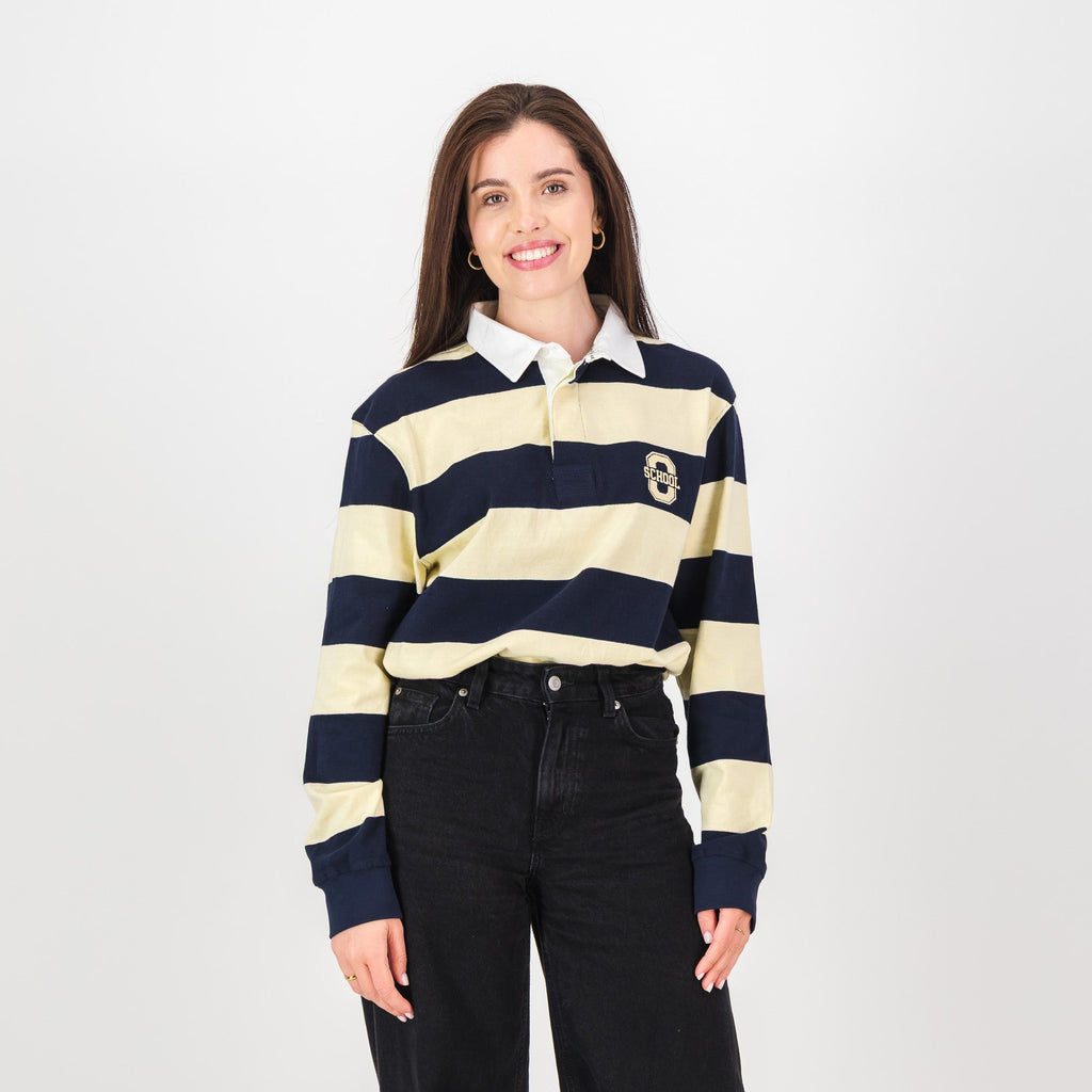 Old School YD Stripe 8X8 LS Rugby Jersey-Navy